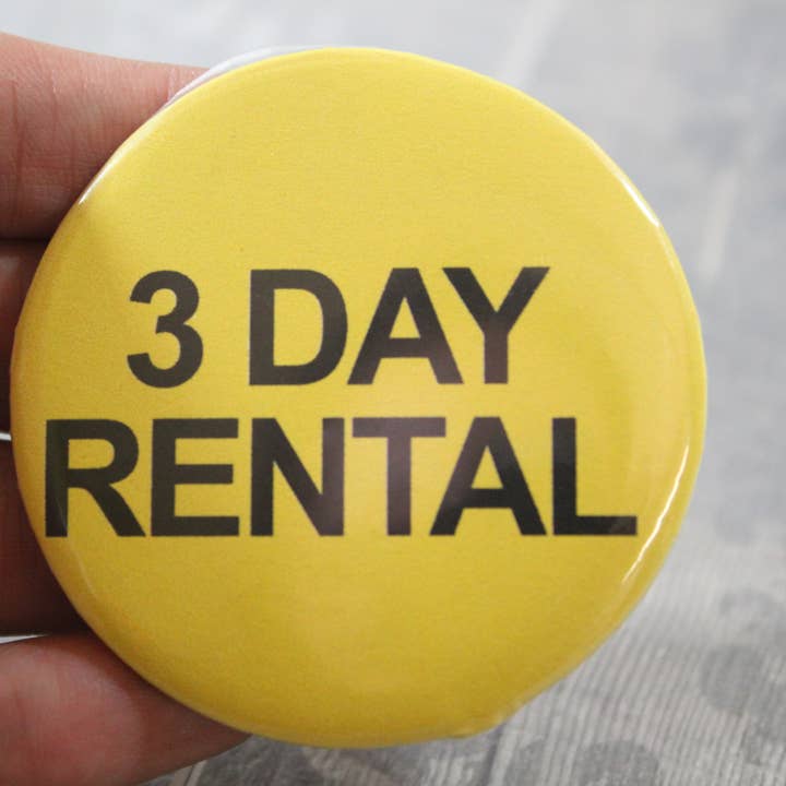 Three Day Rental Vintage Look Movie Rental Button for wholesale by Raven Design