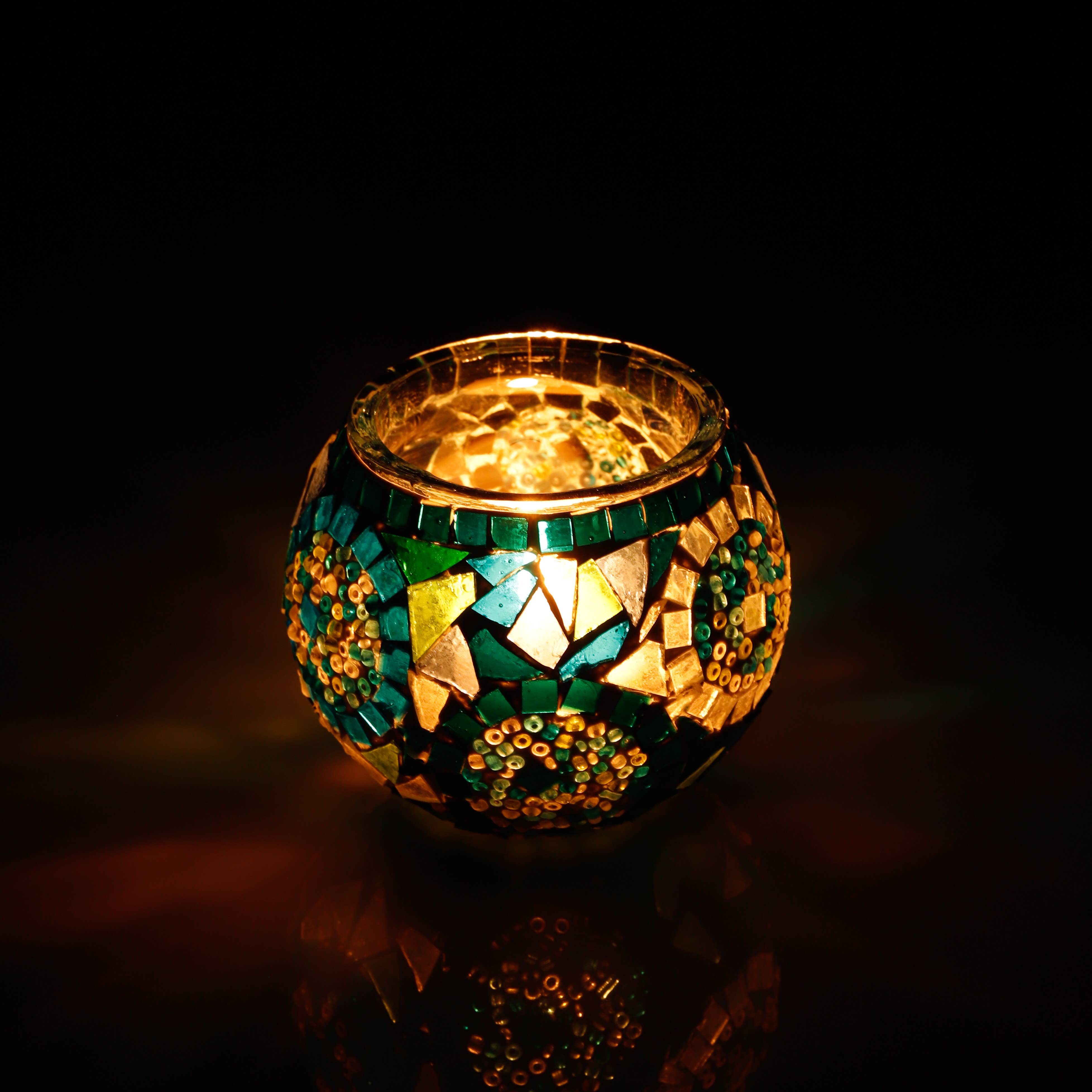 KAFTHAN - Wholesale Candle Holder - Large Mosaic Glass Candle Holders | Christmas Holiday Decor29