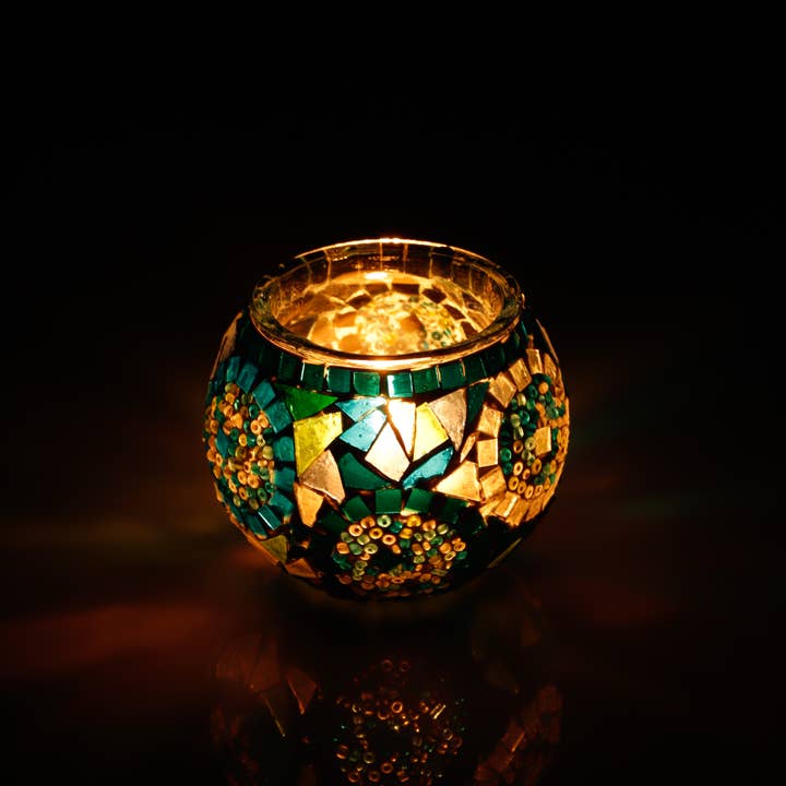 KAFTHAN - Wholesale Candle Holder - Large Mosaic Glass Candle Holders | Christmas Holiday Decor29