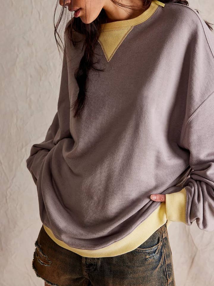 Lovesoft - Wholesale Sweatshirt - Women's - Solid Color Round Neck Fork Loose Sweatshirt Sweater15