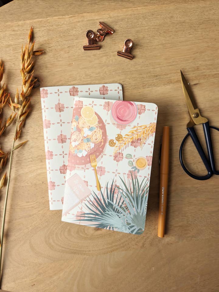 Set di due quaderni La Dolce Vita - formato A6 per la vendita all'ingrosso da parte di Mathilde Garcia Illustration