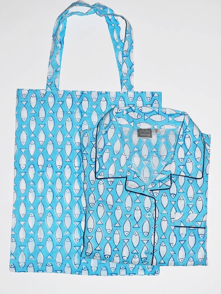 Bomullspyjamaset | Aqua Fish för wholesale av Amisha