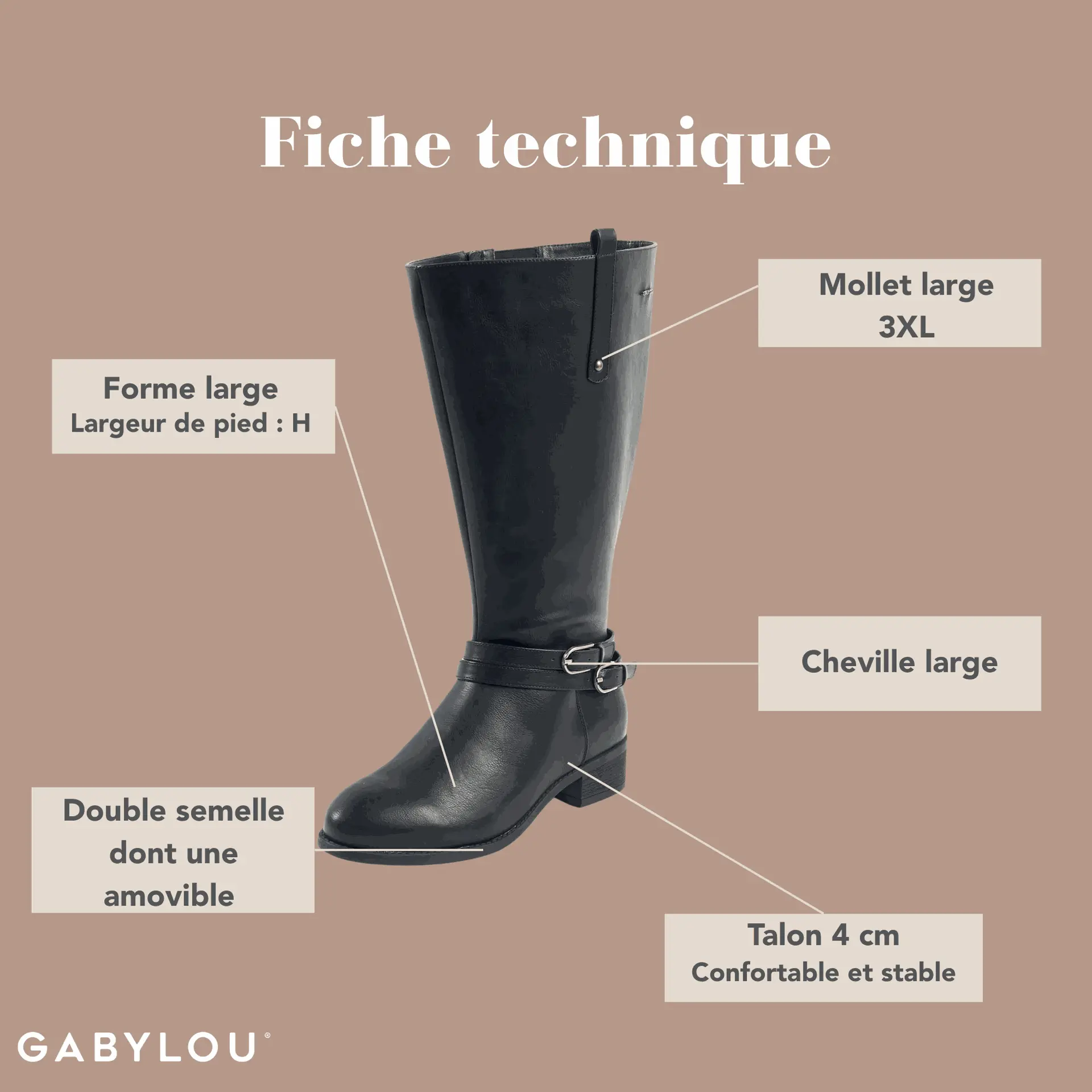 Gabylou - Wholesale Boots - Women's - 3XL Boots for Wide Calves - Model Lise2