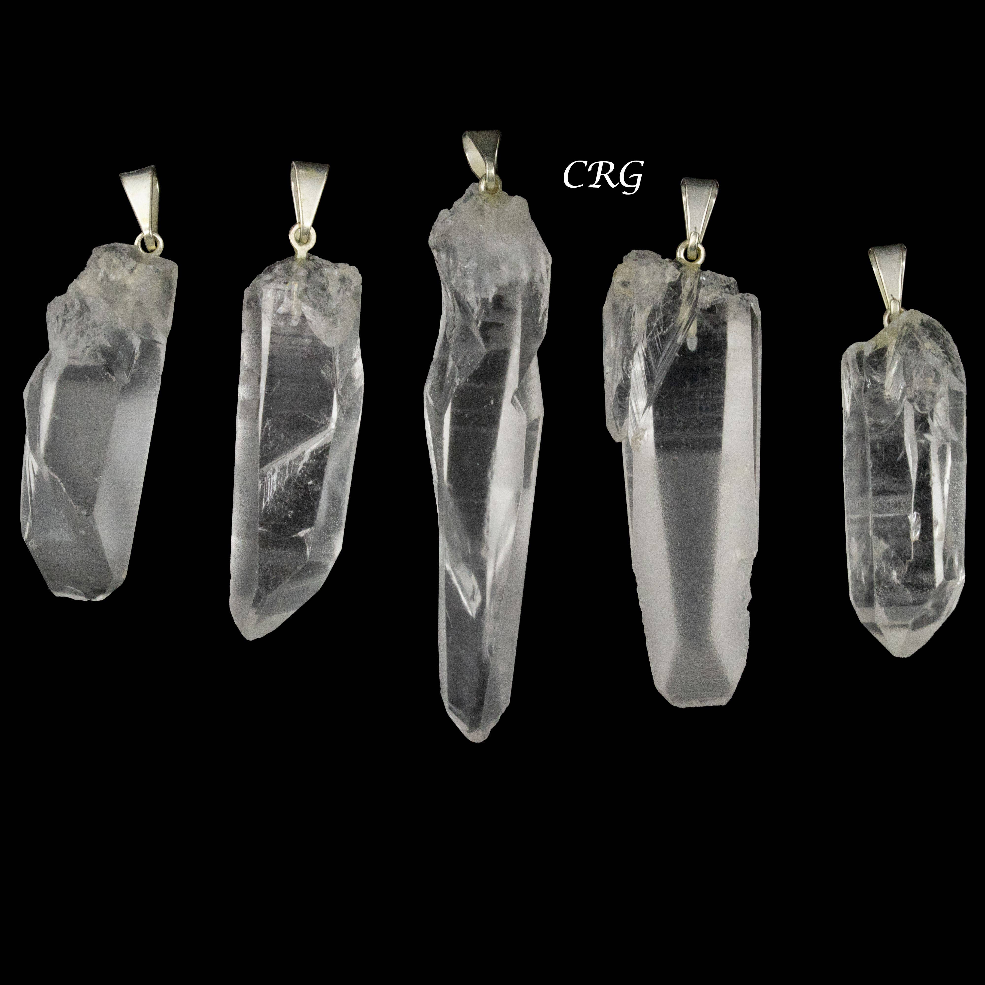 Crystal River Gems LLC - Wholesale Individual Charm/Pendant - SET OF 5 - Lemurian Quartz Point Pendants from Brazil / 25-45 mm Avg0