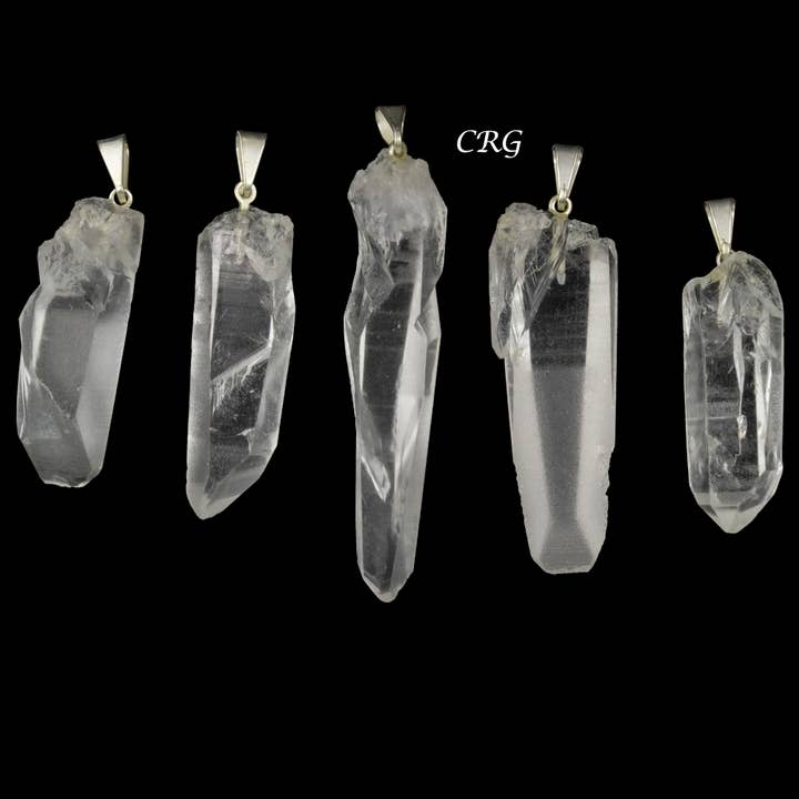 Crystal River Gems LLC - Wholesale Individual Charm/Pendant - SET OF 5 - Lemurian Quartz Point Pendants from Brazil / 25-45 mm Avg