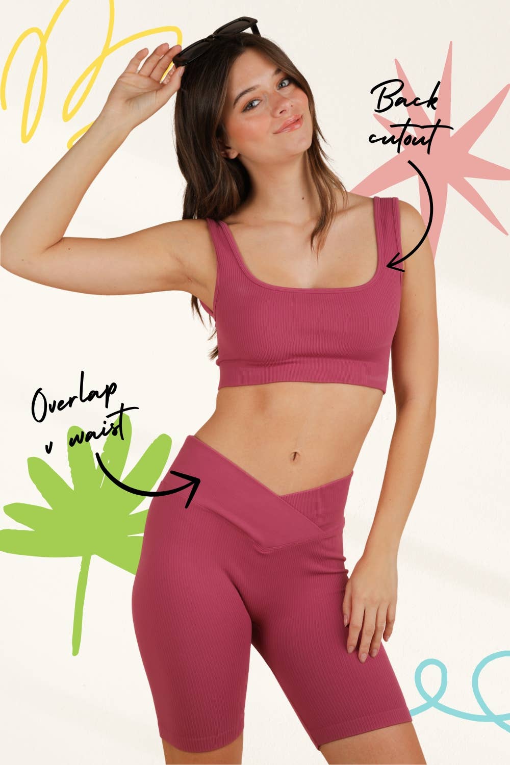 VERY J - Wholesale Activewear Set - Women's - NT12145SET-Ribbed Knit Activewear Top & Shorts Set17