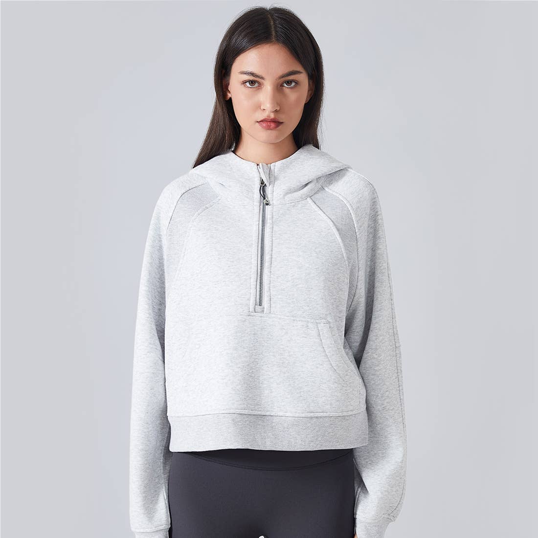 Sodalemon – wholesale Hoodie – Women's – Women Fall Winter Half Zipper Sweatshirt Big Pockets Hoodie 8