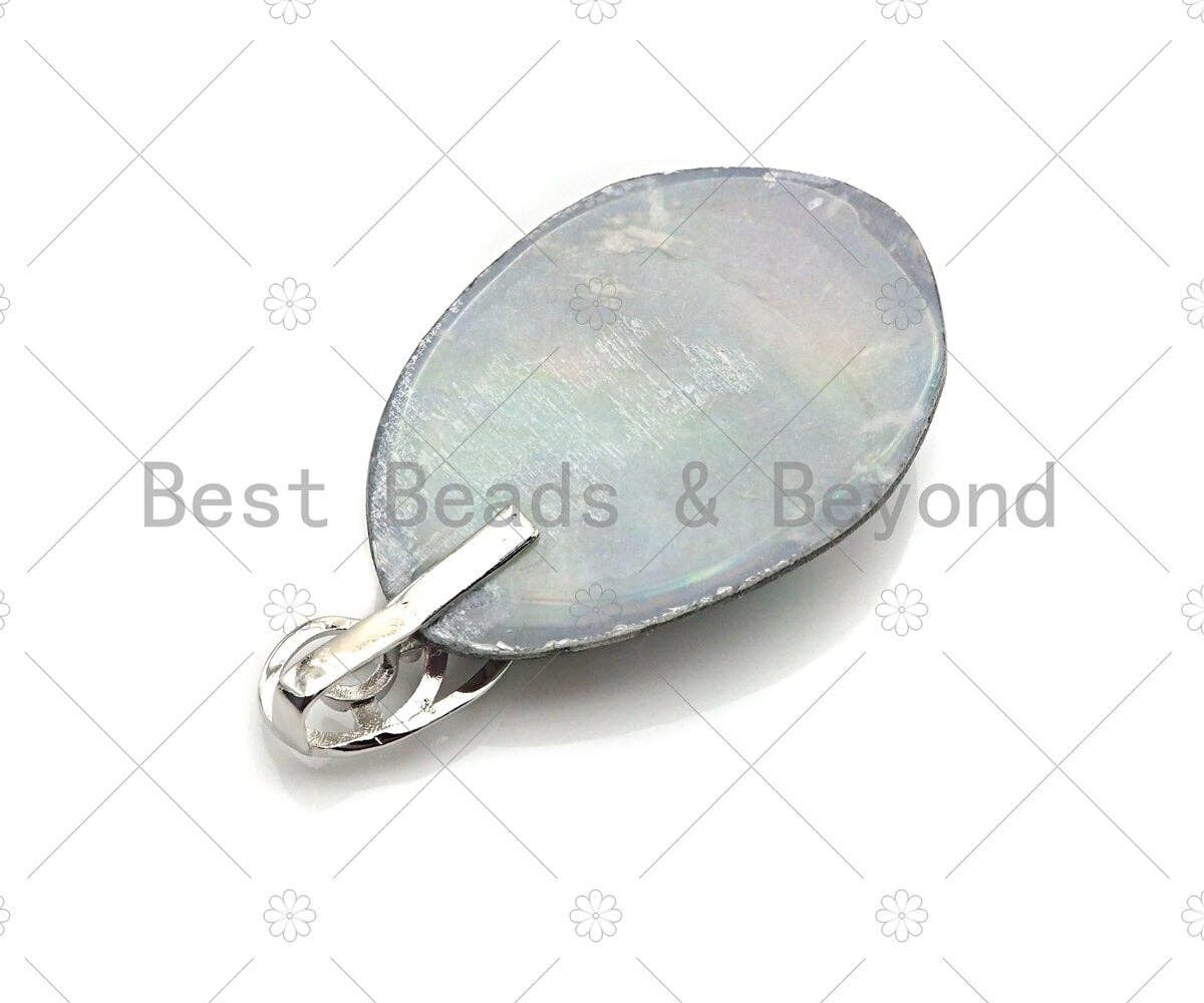 BestBeads&Beyond - Wholesale Individual Charm/Pendant - Large Natual Abalone Shell Pendant, Focal Puffy Abalone Pendant Silver Gold Finish with Pearl, Focal Abalone Charm, sku#R392