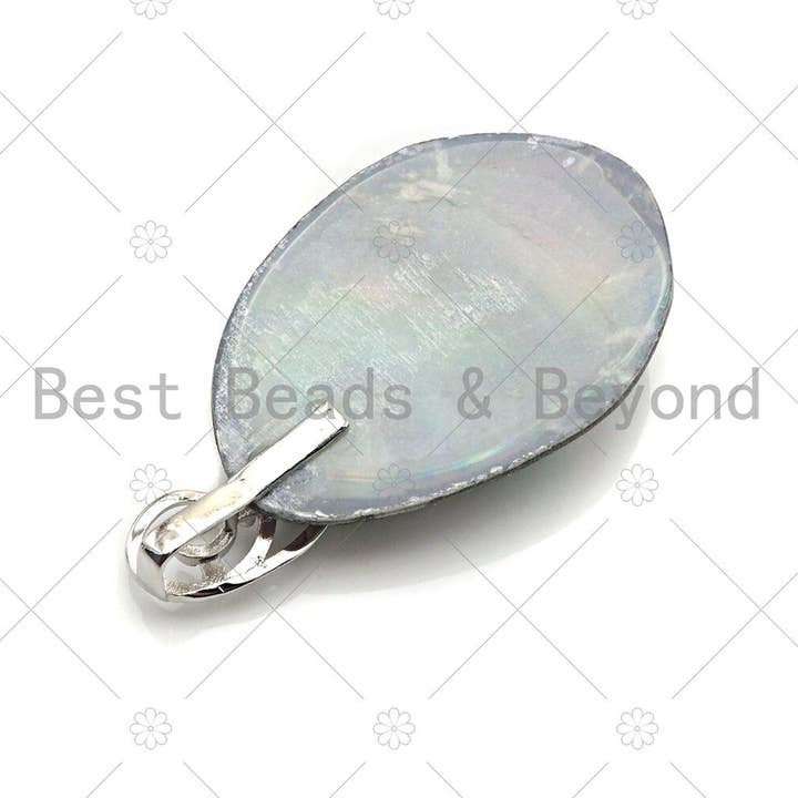 BestBeads&Beyond - Wholesale Individual Charm/Pendant - Large Natual Abalone Shell Pendant, Focal Puffy Abalone Pendant Silver Gold Finish with Pearl, Focal Abalone Charm, sku#R392