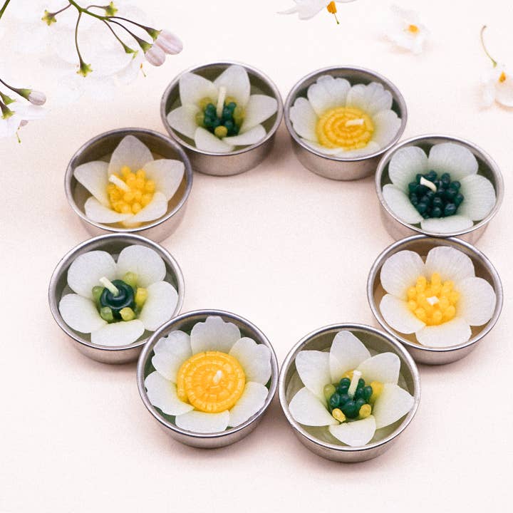 Assorted Handmade White Garden Flower Scented Tealights for wholesale by Hana Blossom