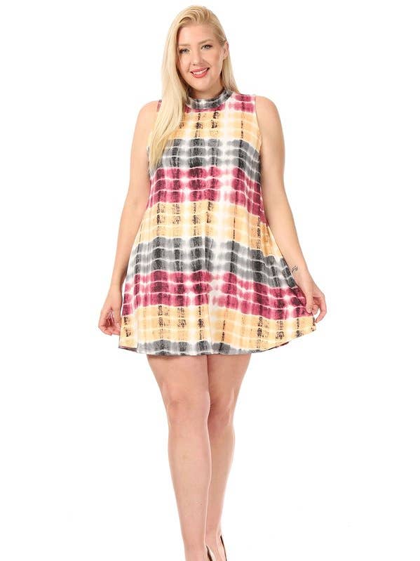 Plus Mock Neck Tie Dye Swing Dress for wholesale by VIBE Apparel Co