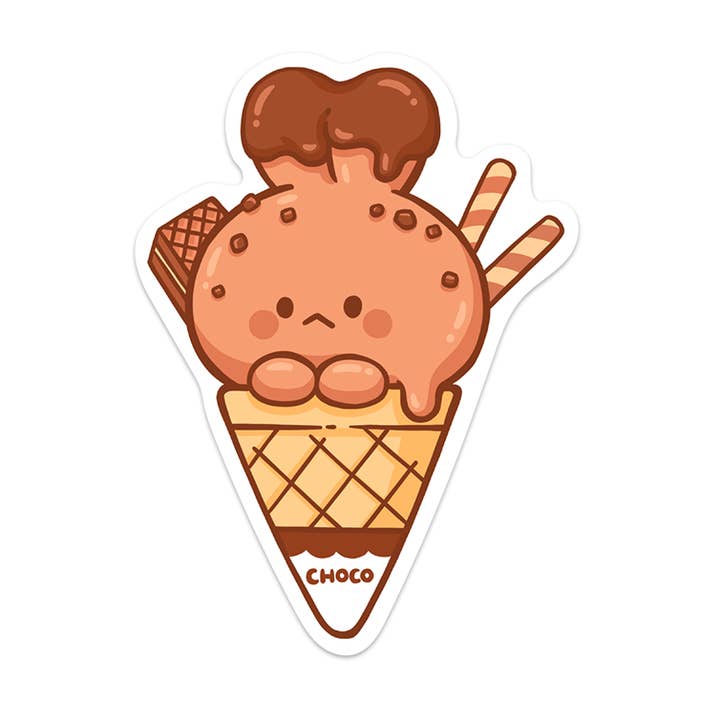 Chocolate Rabbit Ice Cream Cone Waterproof Vinyl Sticker for wholesale by Meowashi Studio