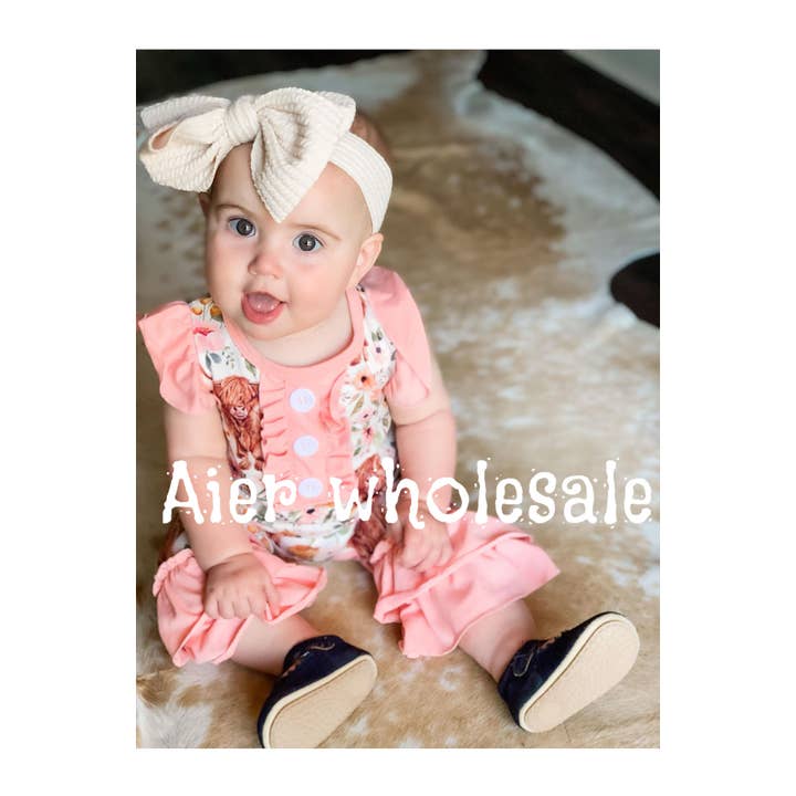 Aier Wholesale - Wholesale Jumpsuit - Baby - Baby girls western cow print romper2
