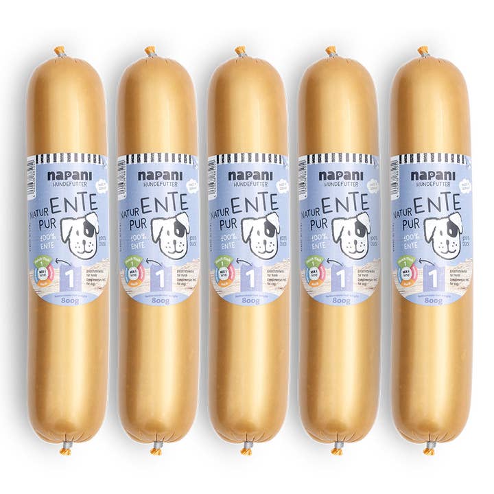 Cibo umido per cani, anatra pura in budello artificiale, 5 x 800g per la vendita all'ingrosso da parte di napani GmbH & Co. KG