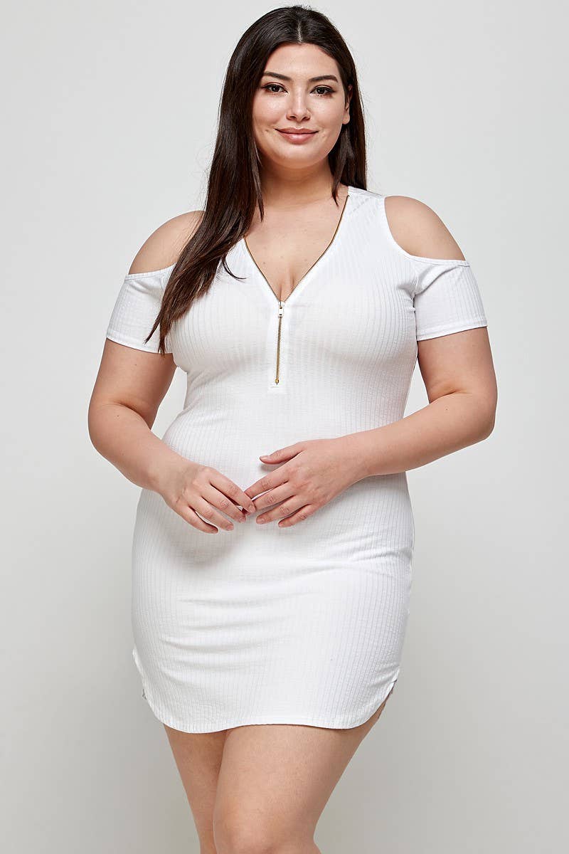 Haute Fox Plus Size & Contemporary - Wholesale Tuniek - Dames - Plus Size Geribde Tuniek met Koude Schouder 14389-D5