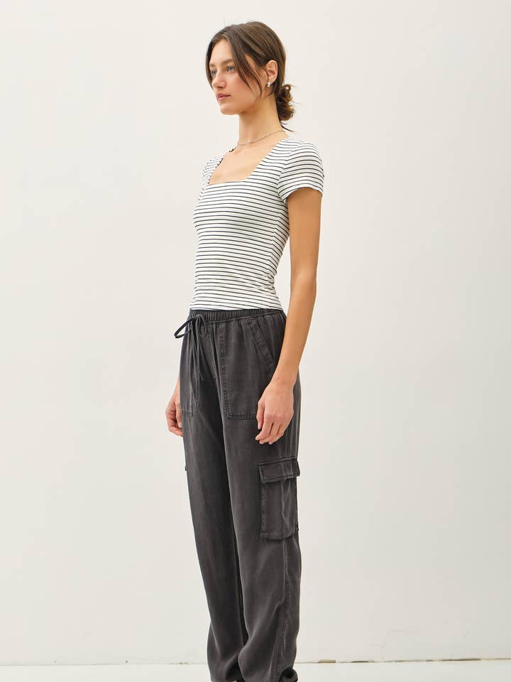 Be Cool - Wholesale Knit Top - Women's - ULTRA SOFT DOUBLE LINED STRIPED SQUARE NECK TOP