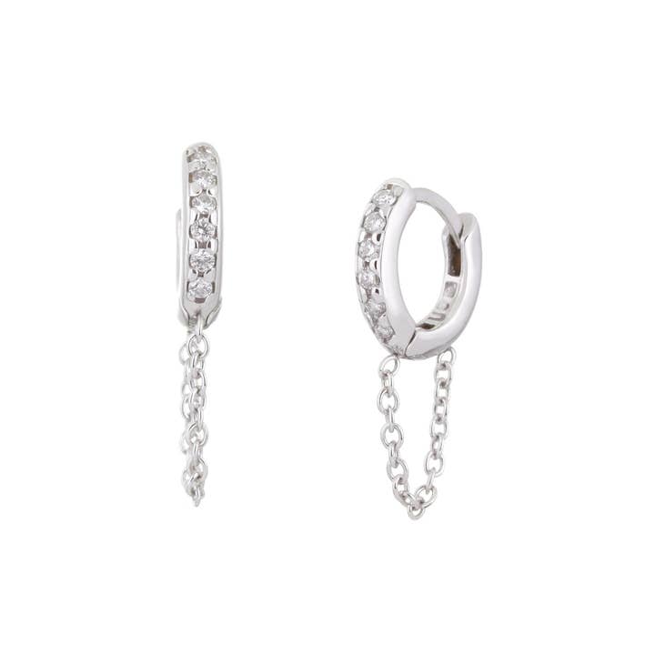Créoles en or blanc 14k avec chaîne et diamants de 12,5 mm pour la vente par Eklexic