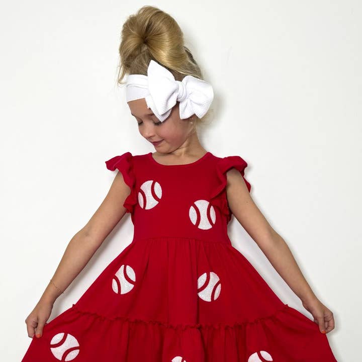 Baseball Sequin Girls Dress for wholesale by Clover Cottage