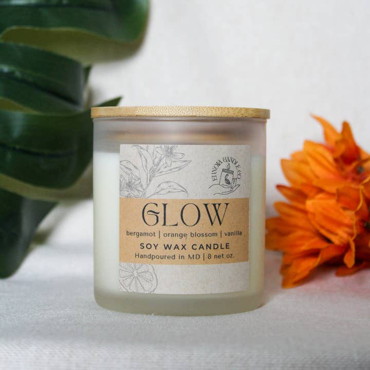Glow Soy Candle | 8 oz Matte Glass Jar + Wood Wick for wholesale by Eunoia Candle Co.