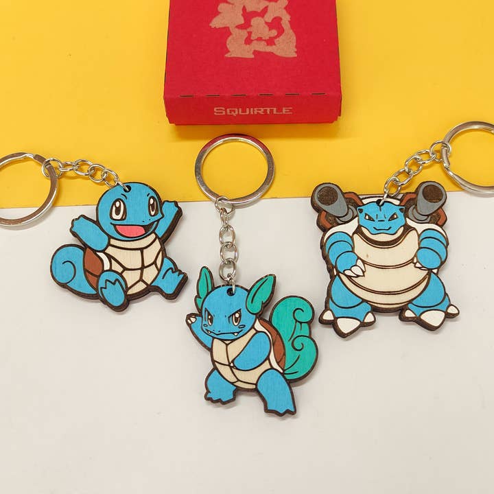Wooden Pokémon Keychain, Squirtle, Wartortle, Blastoise Nerd for wholesale by Herbs&Belles