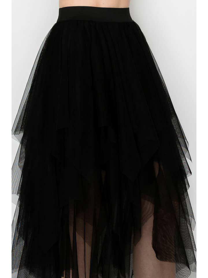 Origami Apparel ~ Lace and Crochet inspired - Wholesale Skirt - Women's - Dreamy Tiered Tulle Midi Skirt With Floaty Hem - 4546 BK2