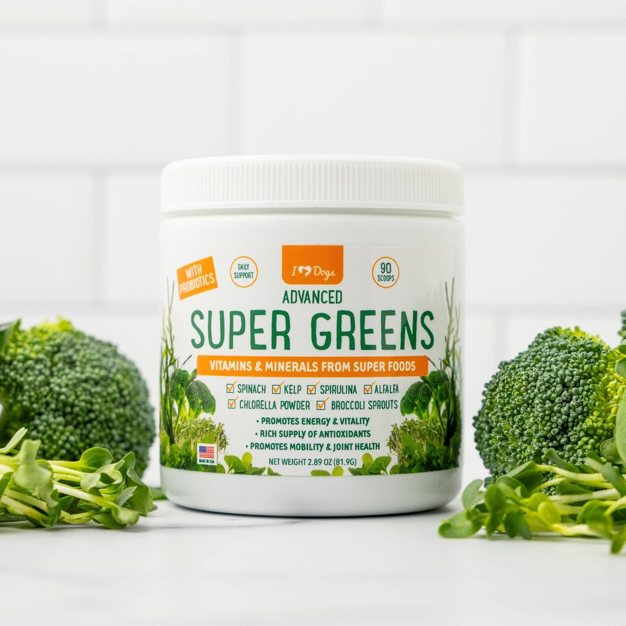 iHeartDogs.com - Vente Compléments alimentaires – chien - Super Greens : complément vitaminé, minéral et probiotique pour chiens avec spiruline, varech, thé vert, épinards, chlorelle et pousses de brocoli - 90 doses - iHeartDogs.com8