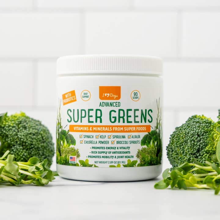 iHeartDogs.com - Vente Compléments alimentaires – chien - Super Greens : complément vitaminé, minéral et probiotique pour chiens avec spiruline, varech, thé vert, épinards, chlorelle et pousses de brocoli - 90 doses - iHeartDogs.com8