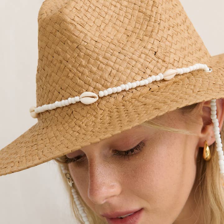 Angels Whisper Accessories - Wholesale Straw Hat - Women's - Seashells Cowboy Summer Hat