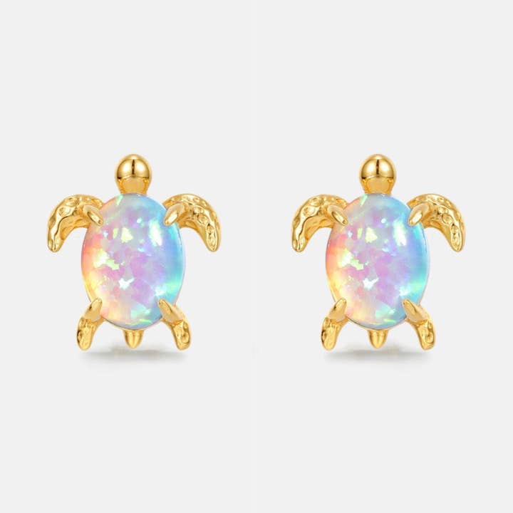 Perimade & Co. LLC - Wholesale Stud/Post Earrings - Opal Sea Turtle Beach Stud Earrings in 925 Sterling Silver0