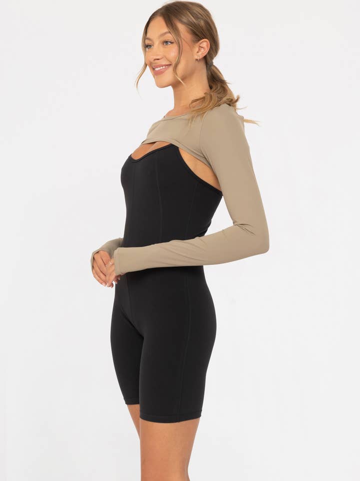 Mono B - Wholesale Jacket - Women's - GREEN - Long Sleeve Mini Shrug with Thumbholes