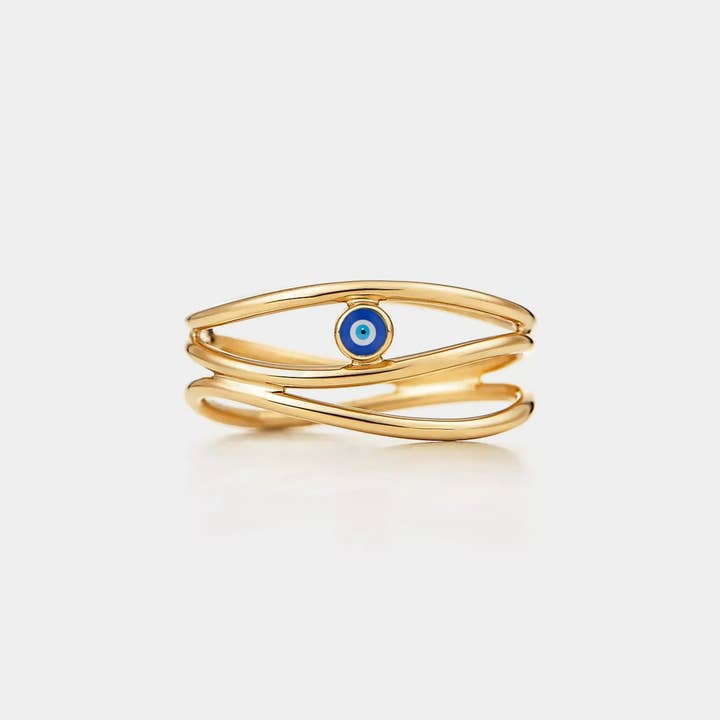 Evil Eye Nazar Ocean Wave Three Row Ring in Sterling Silver for wholesale by Perimade & Co. LLC