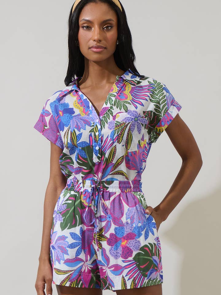 Evren Tropics Cory Collared Button Up Top for wholesale by Sugarlips