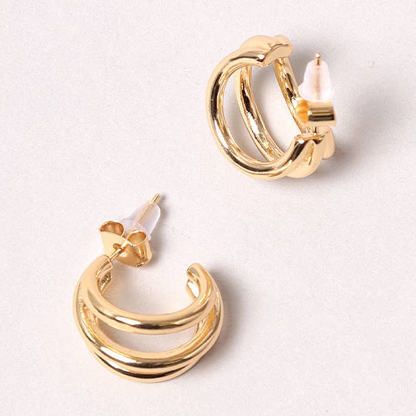14K Gold-Dipped Double Ring Post Earring for wholesale by Fashion City