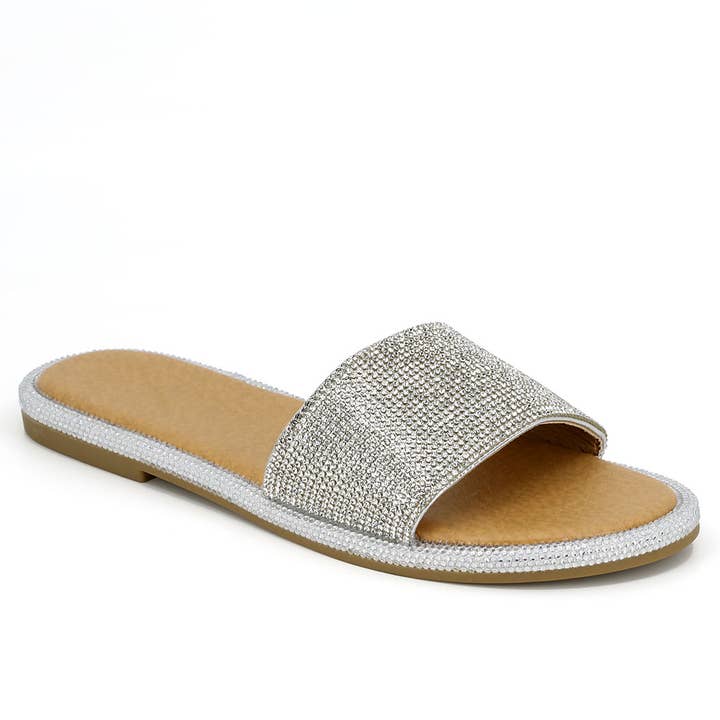 REMOVED BRAND - Vente Sandales – femme - Sandales plates à enfiler en strass à une bande3