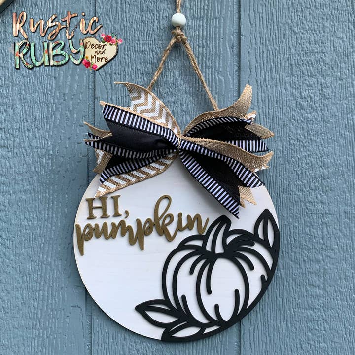 Hi Pumpkin Door Hanger for wholesale by Rustic Ruby Decor and More LLC