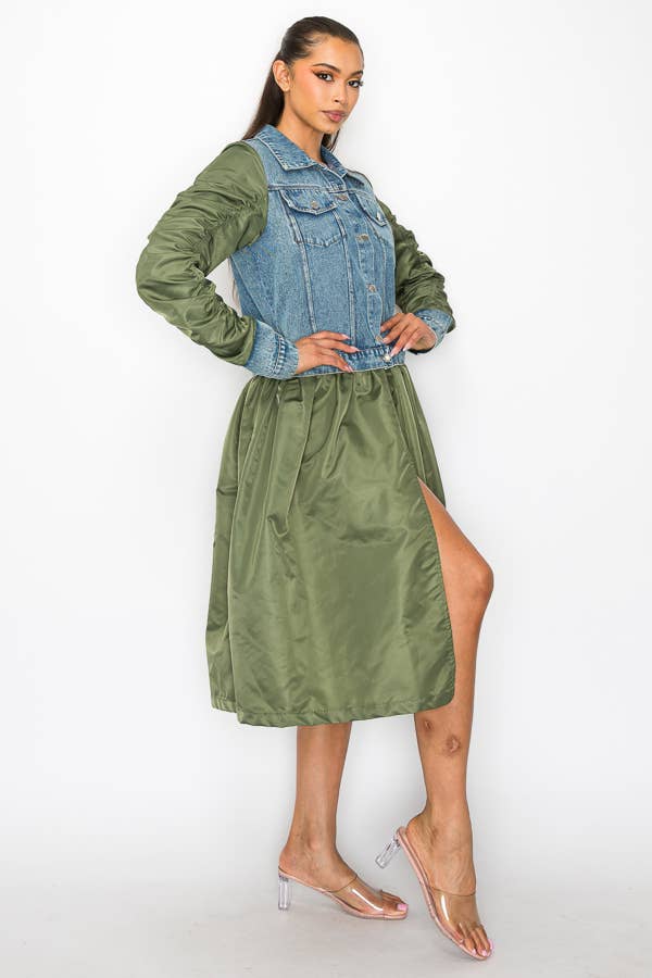 Shop Michella – Casaco de ganga - Mulher por atacado – JAQUETA DE CONTRASTE DENIM BOMBER3