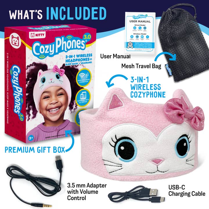 CozyPhones Kids Headband Headphones - Case of 12 KITTY for wholesale by CozyPhones
