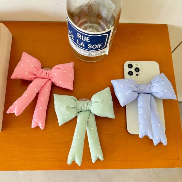 MOND HAUS - Wholesale Phone Grip - Myrtle Phone Grip | Polka Dot Fabric Padding Ribbon Charm7