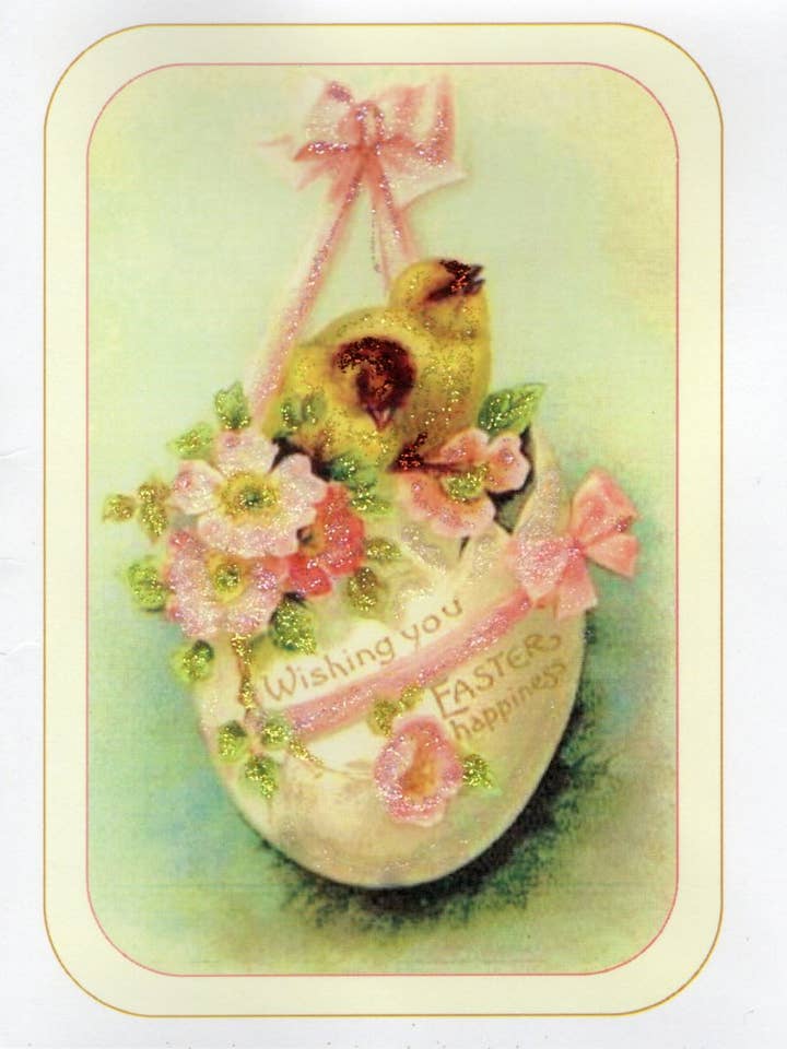 Wishing You Easter Happiness ~ Two Chicks in Floral Egg Card for wholesale by The Marble Faun Gifts