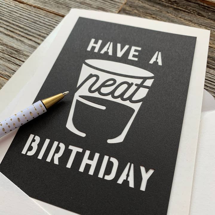 Louise Lauret - Wholesale Birthday Card - Have a Neat Birthday - Whiskey & Bourbon Lover Birthday Card