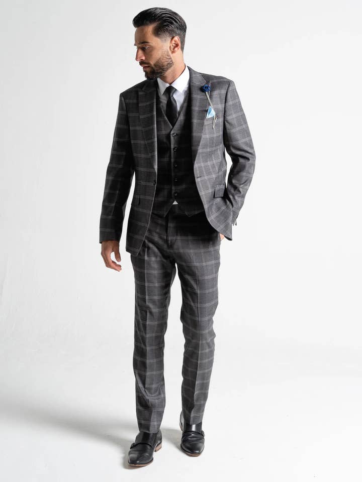 Charles - Grey with White Checks for wholesale by V2 classic