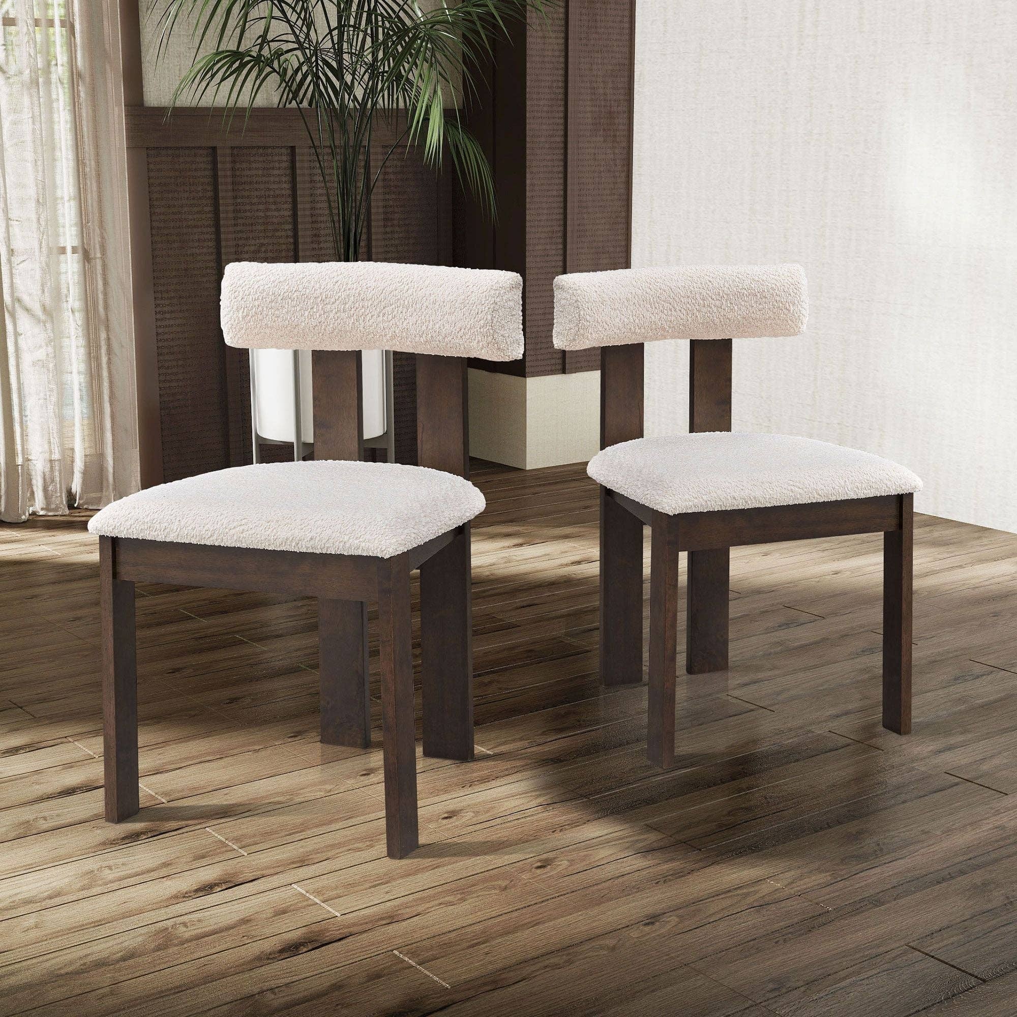 BlakOutlet - Wholesale Chair - Set of 2 Wooden Dining Chairs , Modern Boucle Upholstered  Side Chairs,2