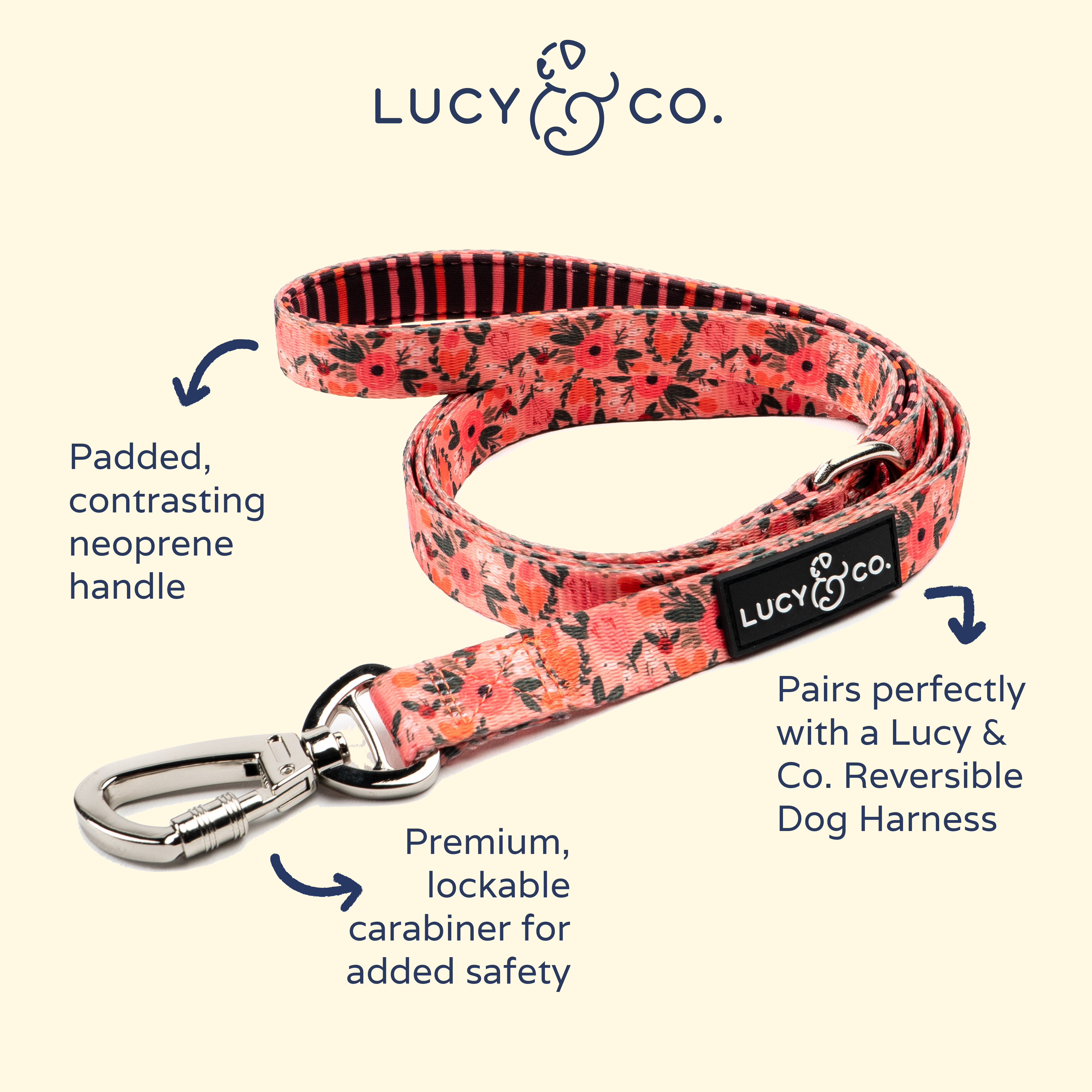 Lucy & Co. - Wholesale Pet Leash - Dog - Posy Pink Leash1