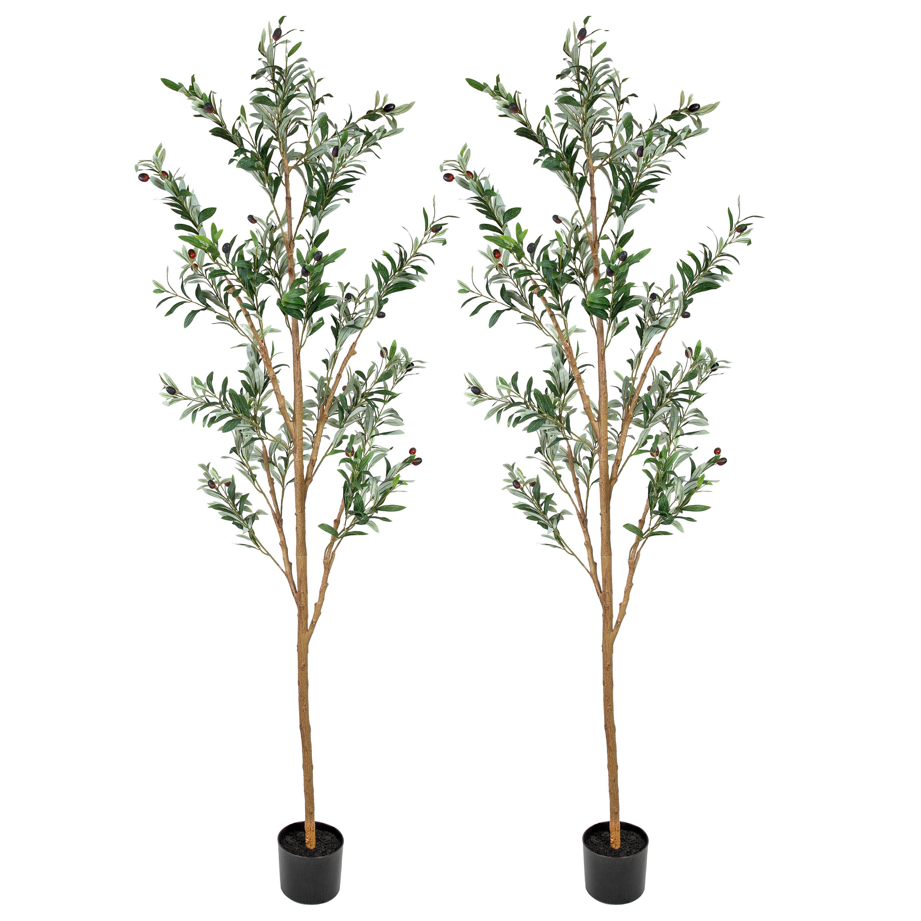 HomeRoots - Wholesale Artificial Plant - Set Of Two 84" Green Artificial Olive Trees in a Black Pot0