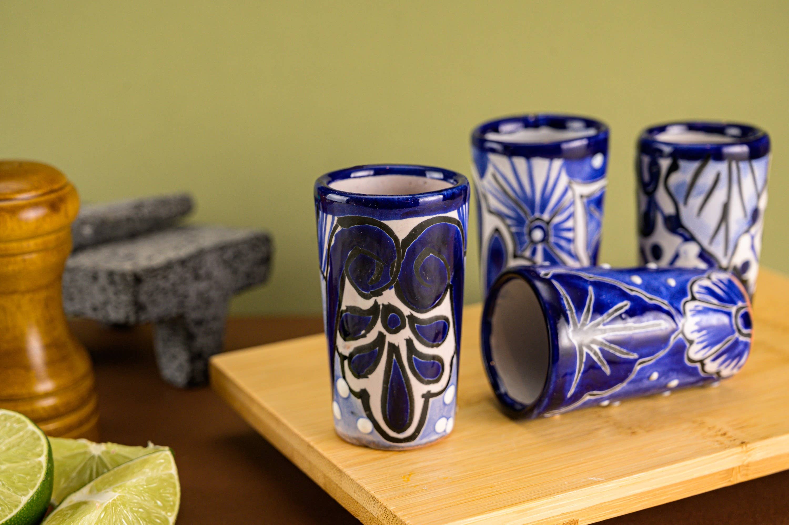 MEXTEQUIL - Wholesale Shot Glass - Talavera Shot Glass Set with Salt Dish & Tray - 2 Oz -Blue5