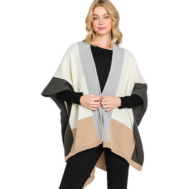 Trendy farveblok Ruana Poncho for engroshandel hos Shopping2help