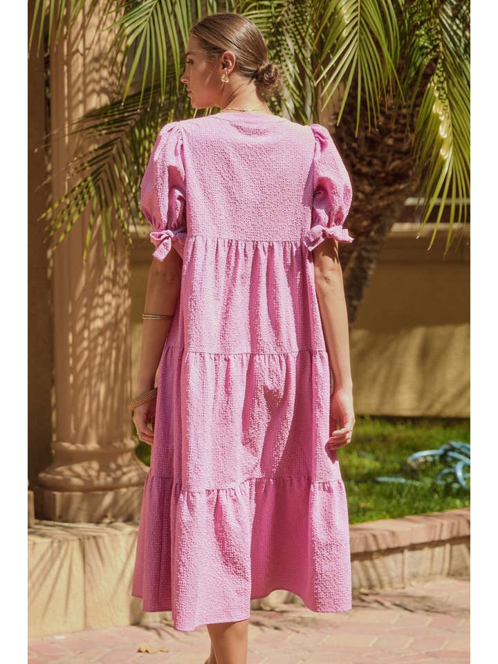 Oddi - Wholesale Dress - Women's - Textured Gingham Babydoll Midi Dress