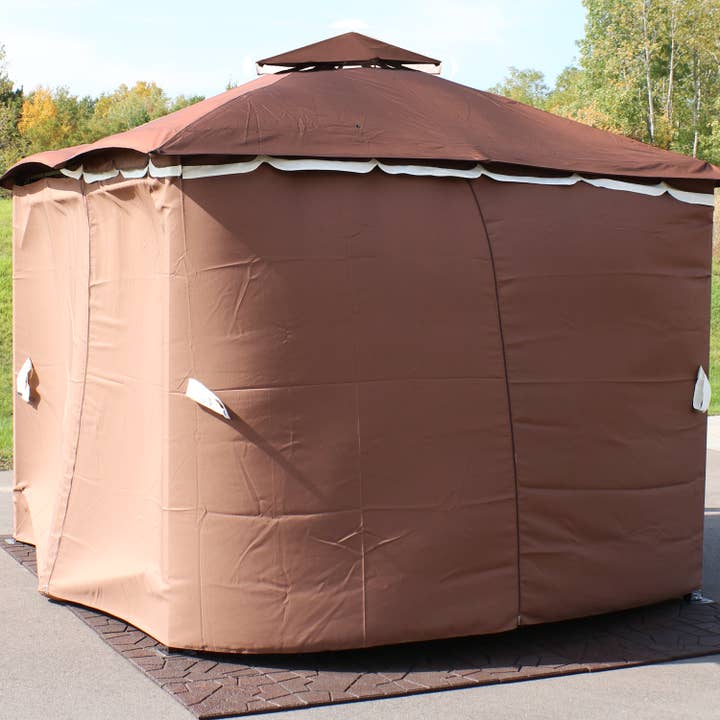 4-Piece Polyester Gazebo Sidewall Curtain Set - Brown for wholesale by Sunnydaze Decor