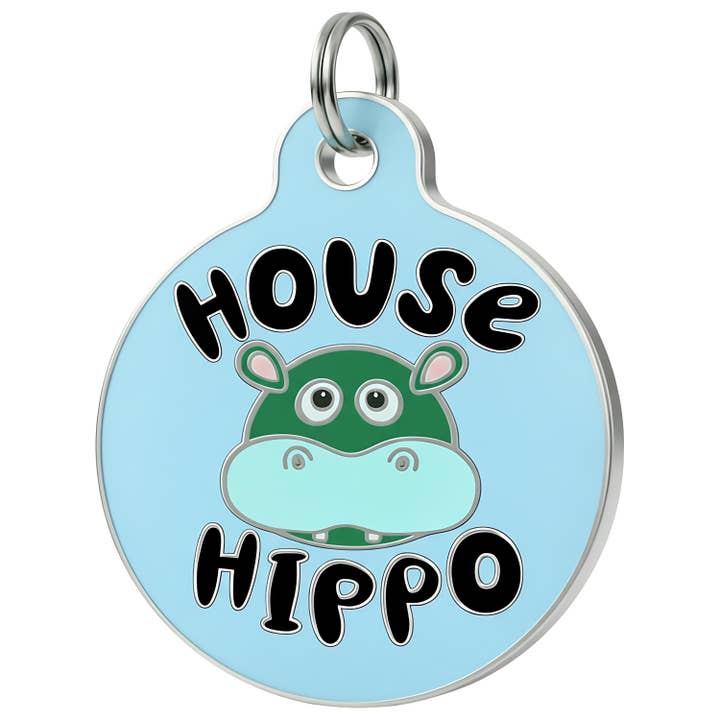 Enamel Dog ID Tag with Scannable ID - House Hippo *Blue for wholesale by Bad Tags