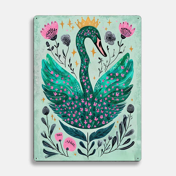 The British Metal Signs Company - Wholesale Sign - Green Swan Crown scandinavian folk Metal Sign Plaque0
